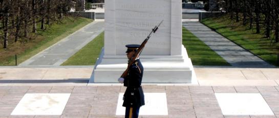 Veteran's Memorial with soldier guard