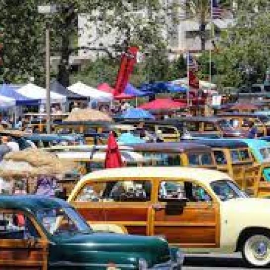 Classic woodie cars at Doheny State Beach