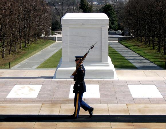 Veteran's Memorial with soldier guard