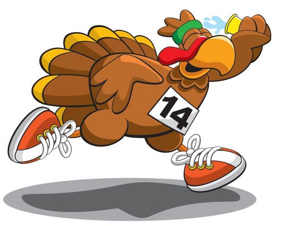 Cartoon Turkey running in a race