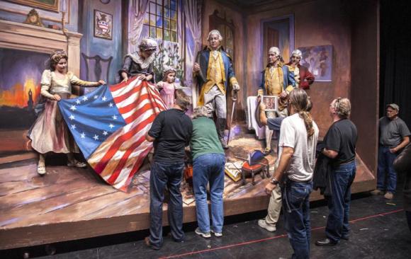Pageant of the Masters depiction of Betsy Ross and first U.S. Flag