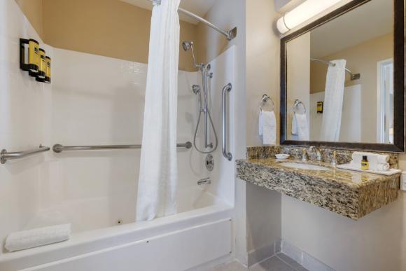 Handicap Accessible Bath in Two-Room Suite w Whirlpool bath